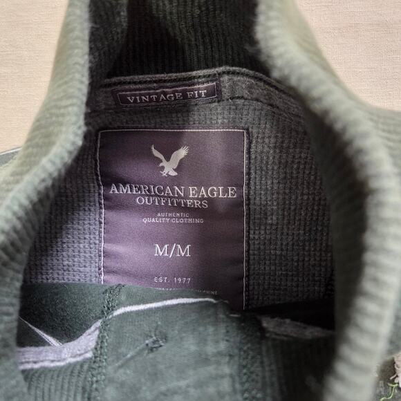 American Eagle Vintage Fit Green/ White Striped Long Sleeve Shirt men's size M - Picture 5 of 8